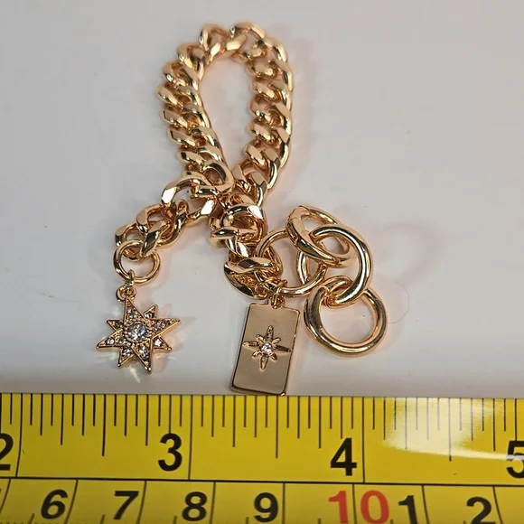 Ettika Starry Charms Gold Chain Bracelet with Star Charm Rhinestones Adjustable - Picture 10 of 11